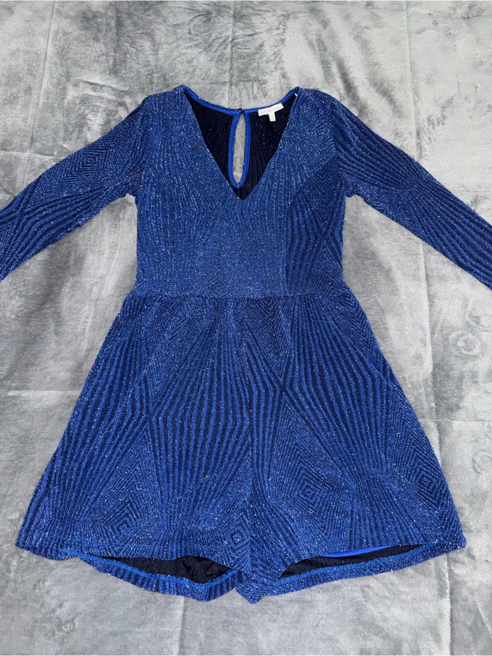 Blue Metallic Knit Long Sleeve Shorts Romper